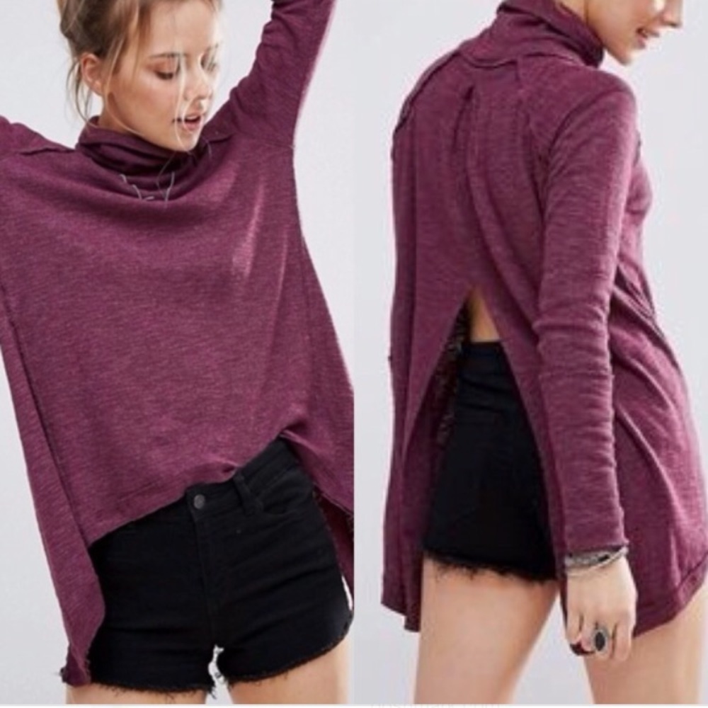 [Free People] Knit Split Back Turtleneck Sweater